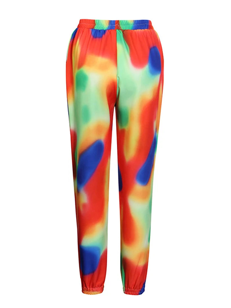 Tie-Dye Notched Collar Double Breasted Long Sleeve Blazer + Harem Pants Women's Suit