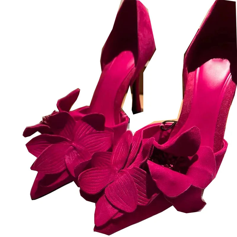 Oversized Rose Bowtie Detail Solid High Heel Pointed Toe Mule Pumps