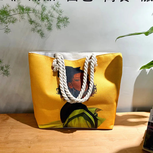 Black African Woman 3D Canvas Print Women's Single Shoulder Large Capacity Tote Bags