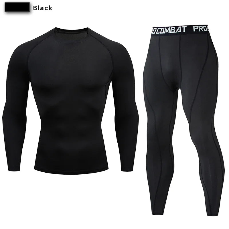 Men's Compression Gym Biking Shirt + Workout Leggings Fitness Athleseuire Set