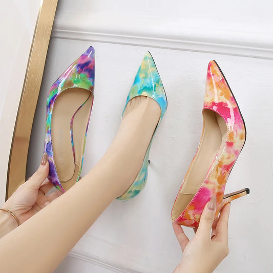 Tie Dye Print PU Leather Shallow Pumps