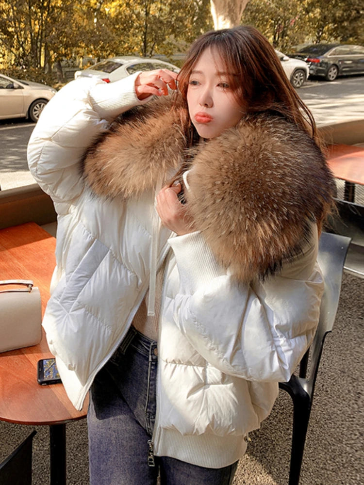Real Fox Fur Collar Goose Down Ladies Jacket