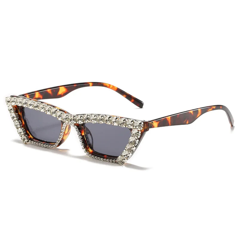 Vintage Encrusted Small Frame Pointed Rim Cat-Eye Rhinestone Designer UV400 Ladies Sunglasses