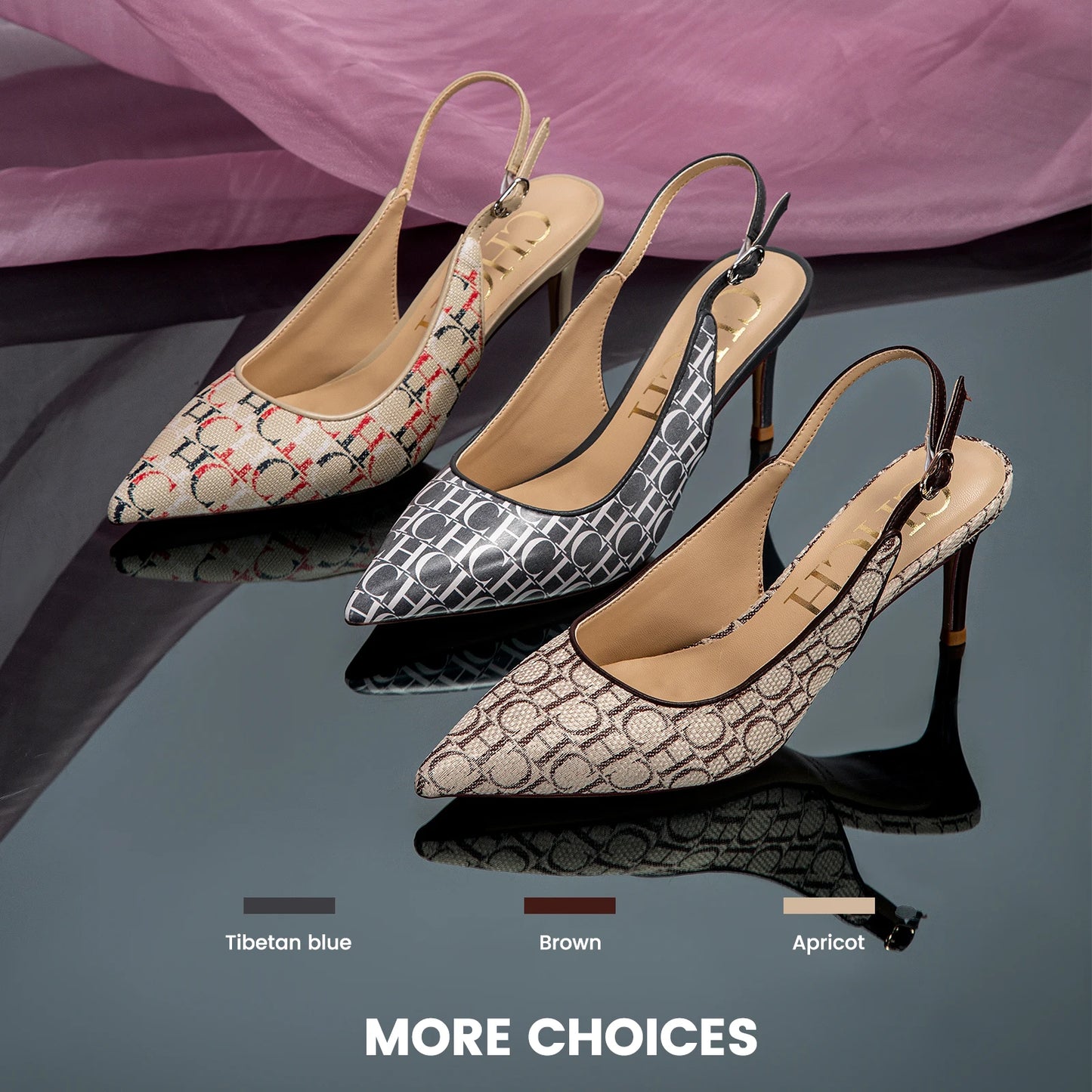 Monogram Letter Print Women's Slingback Buckle Strap Pumps
