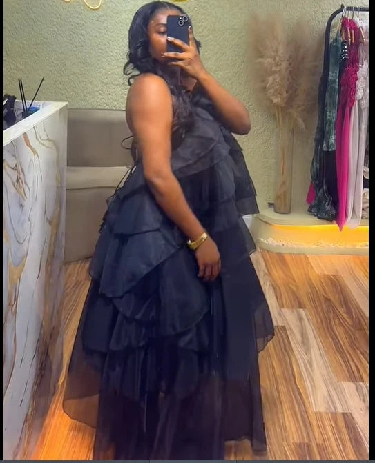 Oversized Tiered Sleeveless Floral Ruffled Design Loose Smock Strap Formal Maxi Dress