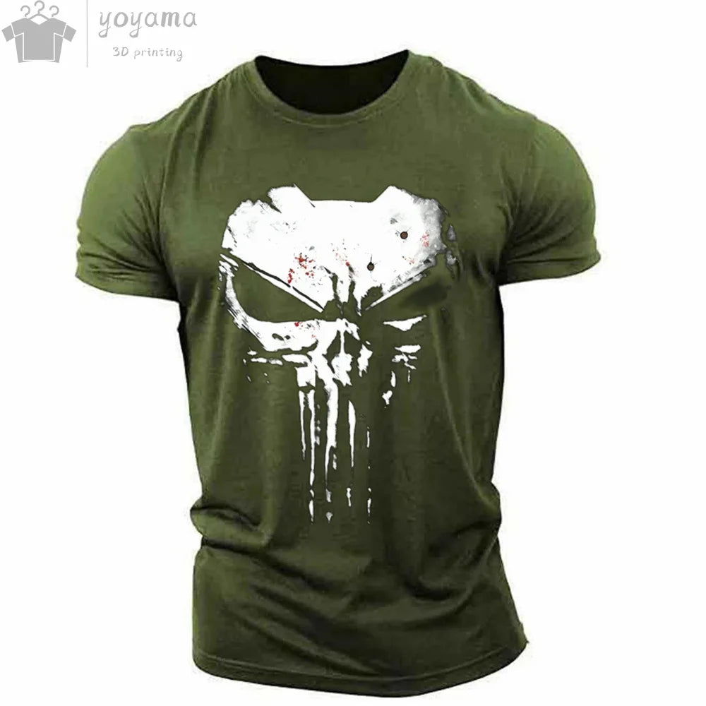 Men's 3D Hip-Hop Dripping Skull Print O-Neck Short Sleeve T-Shirt to 5X Big & Tall