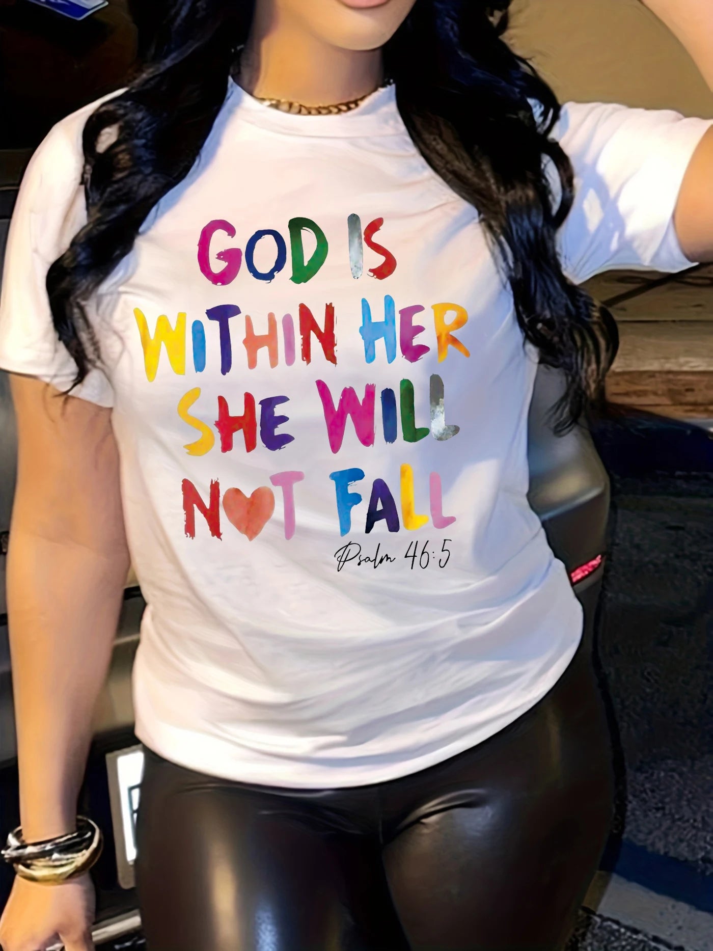 "God Is Within Her So She Will Not Fail" Print Short Sleeve O-Neck Women's T-Shirt
