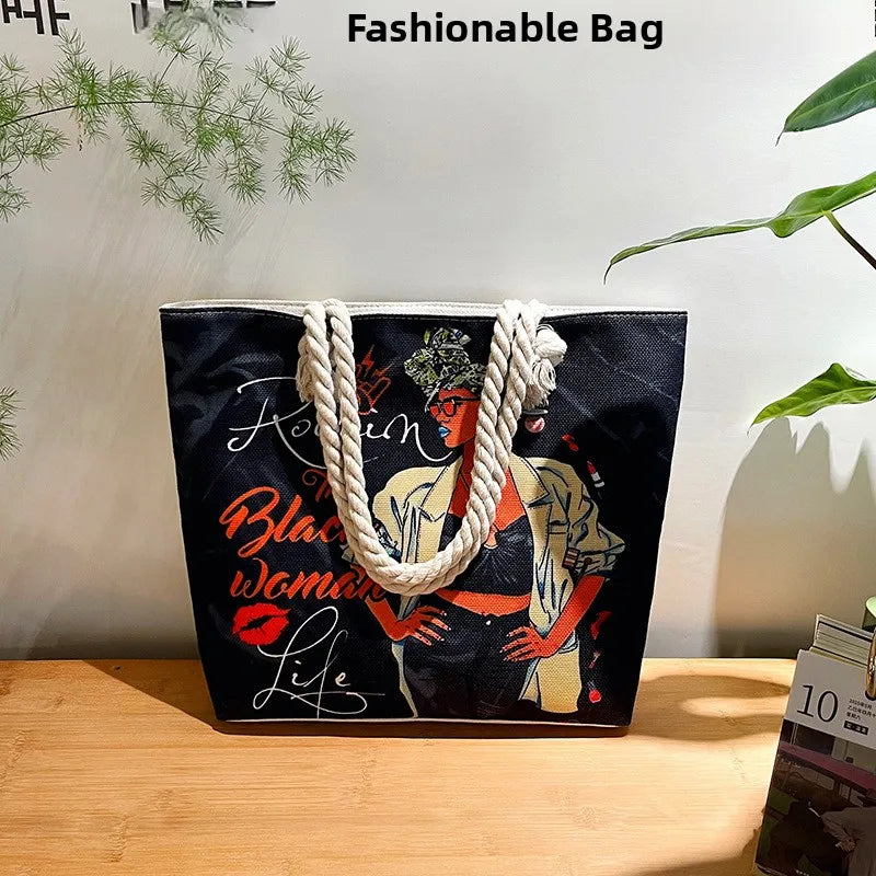 Black African Woman 3D Canvas Print Women's Single Shoulder Large Capacity Tote Bags