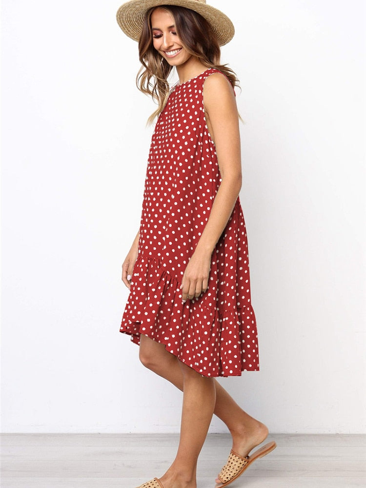 Polka Dot Chiffon Sleeveless Mini Sundress Plus to 3X