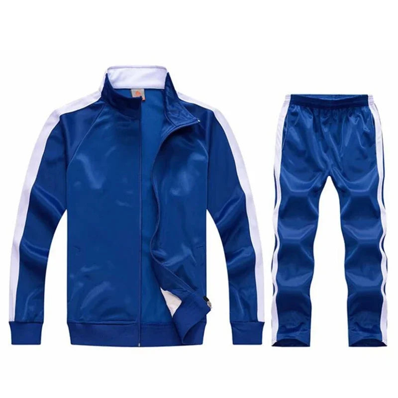 Men's Colorblock Side Striped Mandarin Collar Zipper Sport Jacket + Ruched Jogger Sweatpants Tracksuit