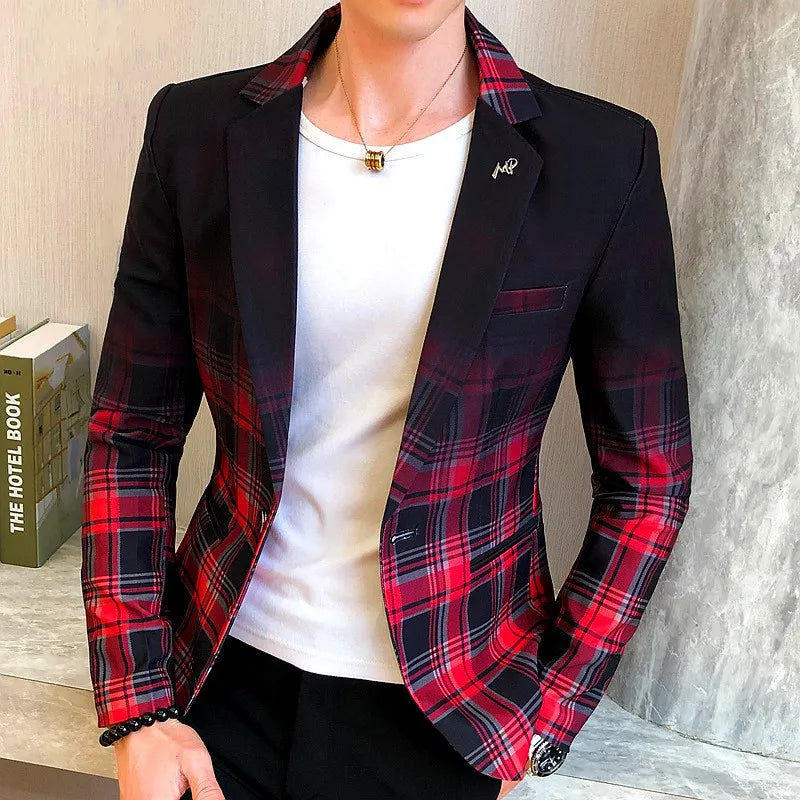 Men's Colorblock Plaid Slim Wedding/Business/ Party Blazer