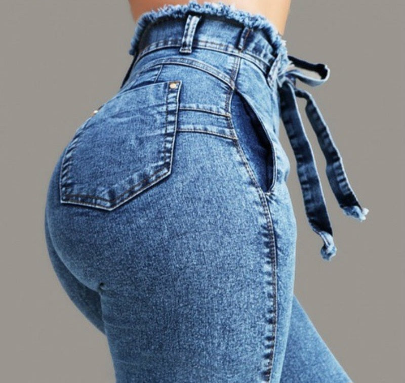 Bow Tie Drawstring Denim Ladies Jeans to 5X