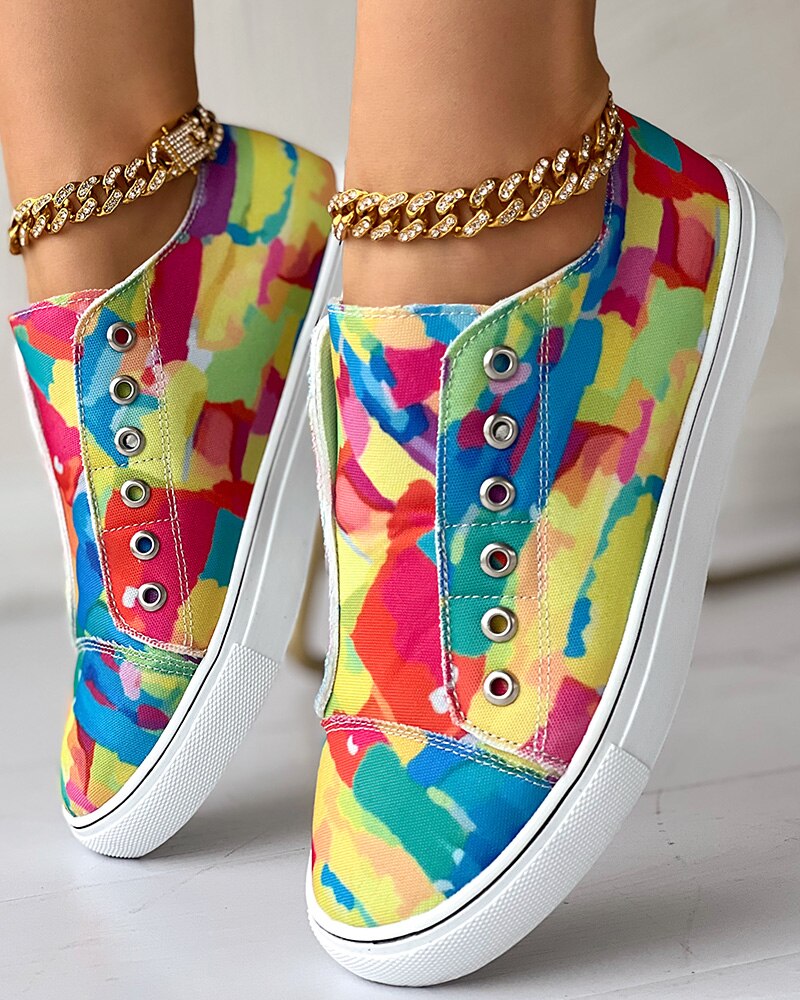 Melting Colors Print Eyelet Canvas Sneakers