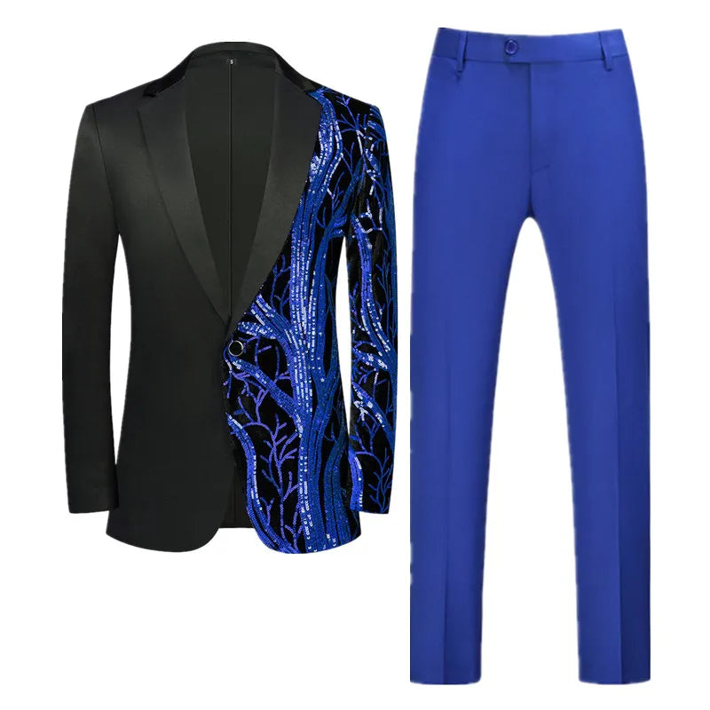 Men's Sequin Suit 2-Piece Black / Blue / Gold Classic Wedding Dance Party Suit