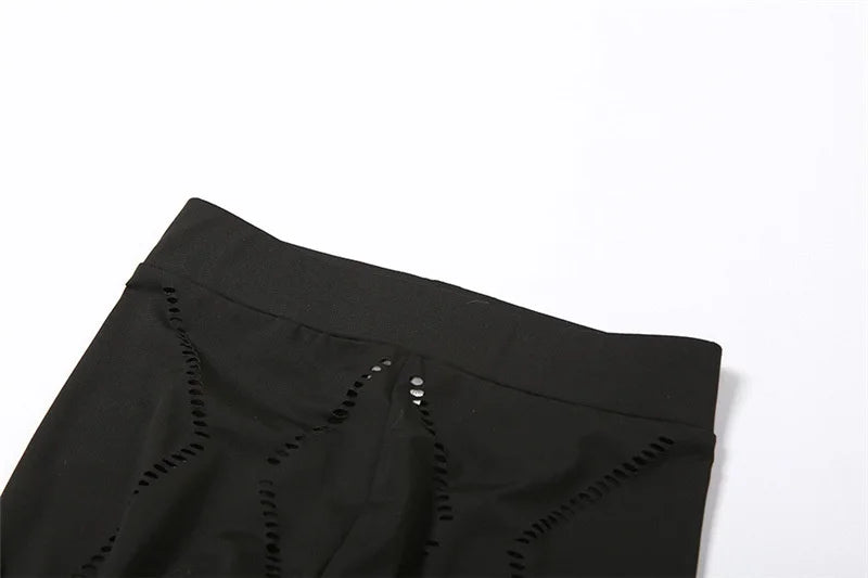 Knitted Geometric Pattern Long Sleeve Crop Top + Matching Biker Shorts Women's Solid Color 2-Piece Set