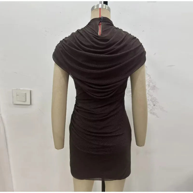 Layered Patchwork Cinched Waist Solid Color Short Sleeve Bodycon Formal Party Dress