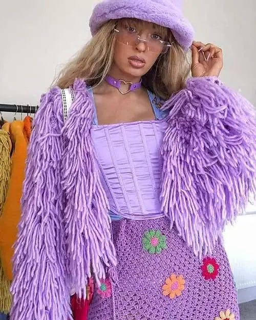 Crochet Big Flower Pattern Knitted Women's Sweater Tank Top + Drawstring Mini Skirt 2-Piece Set