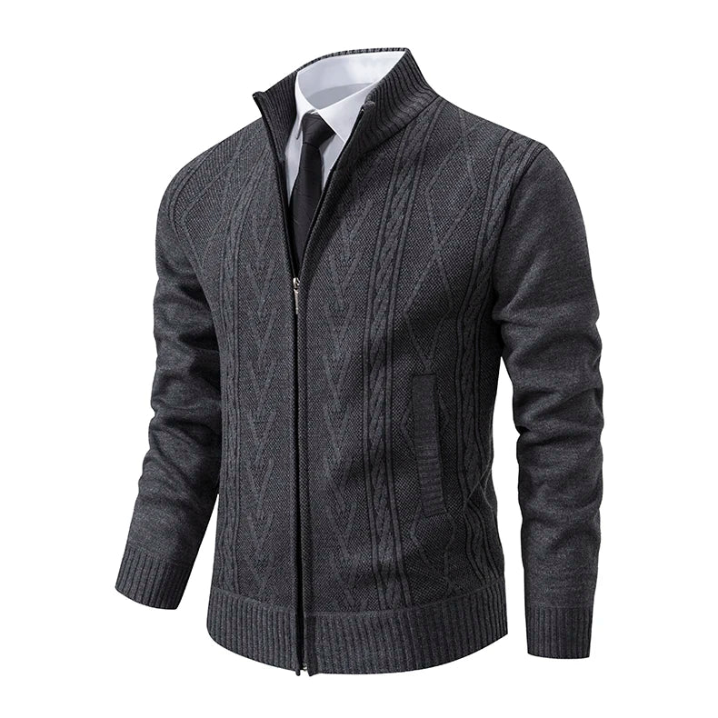 Men's Stand Collar Knitted Cardigan Zipper Sweater Jacket
