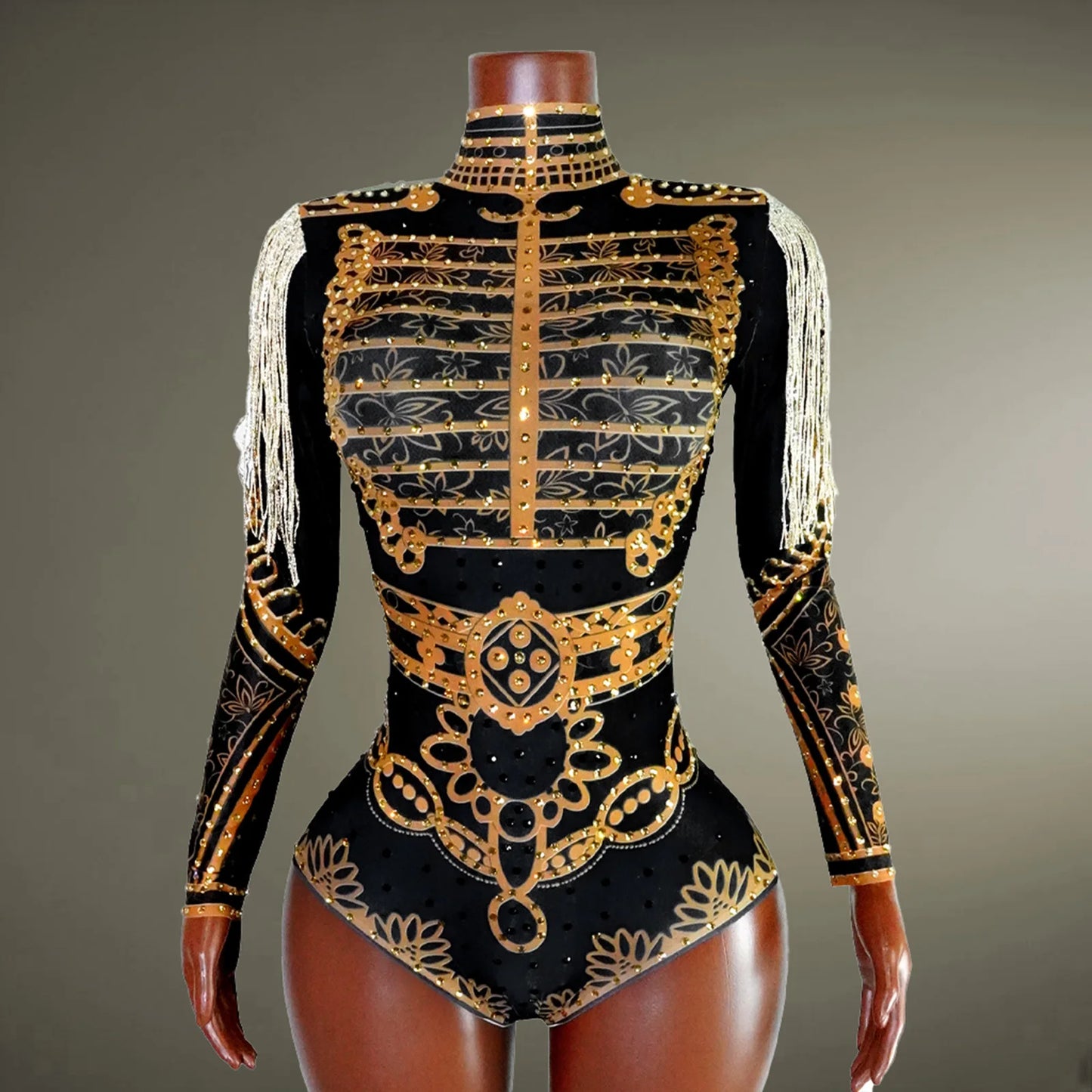 Luxury Rhinestone Fringe Bodysuit Sparkly Sequin Leotard Women Stage Performance Wear Drag Queen Costume Nightclub GOGO Dance Ou