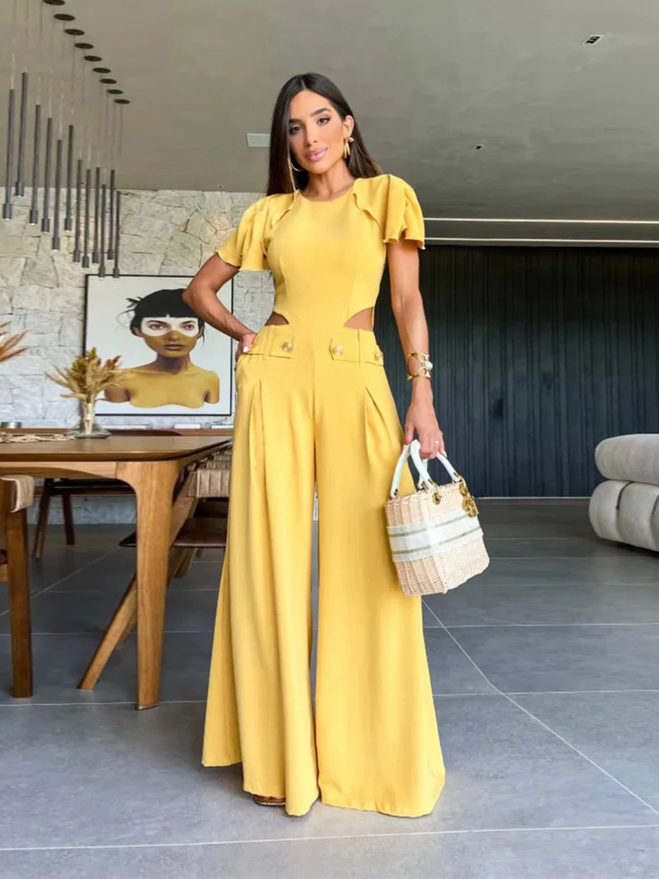Flower Embroidered Backless High Street Cropped Backless Blazer + Wide Leg Pants Women's Suit or Hollow-Out Short Sleeve or Sleeveless Floral/Solid Jumpsuits