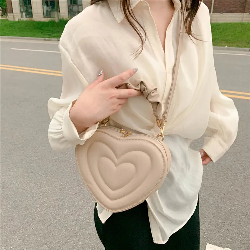 Heart Shape Small Designer Crossbody Solid PU Leather Top Handle Purse