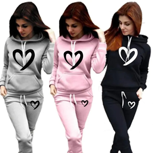 Heart Print Hoodie Sweatpants Ladies Plus Size Tracksuit to 4X