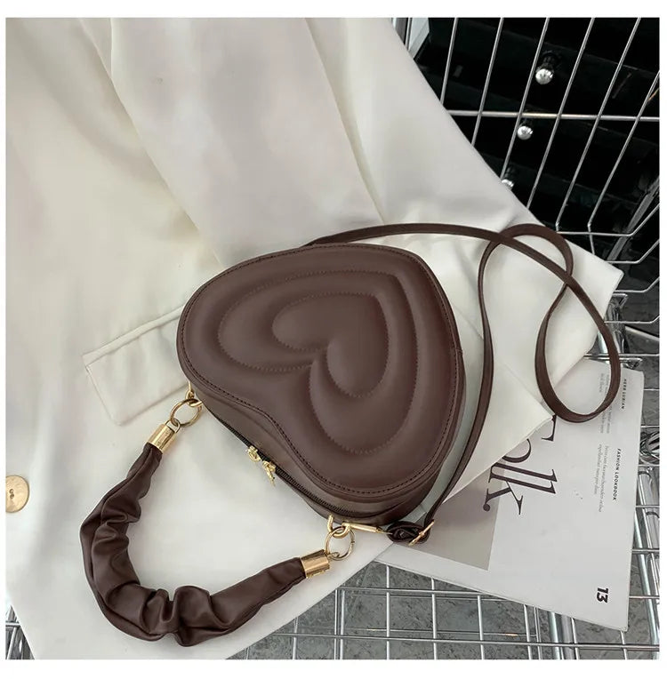 Heart Shape Small Designer Crossbody Solid PU Leather Top Handle Purse