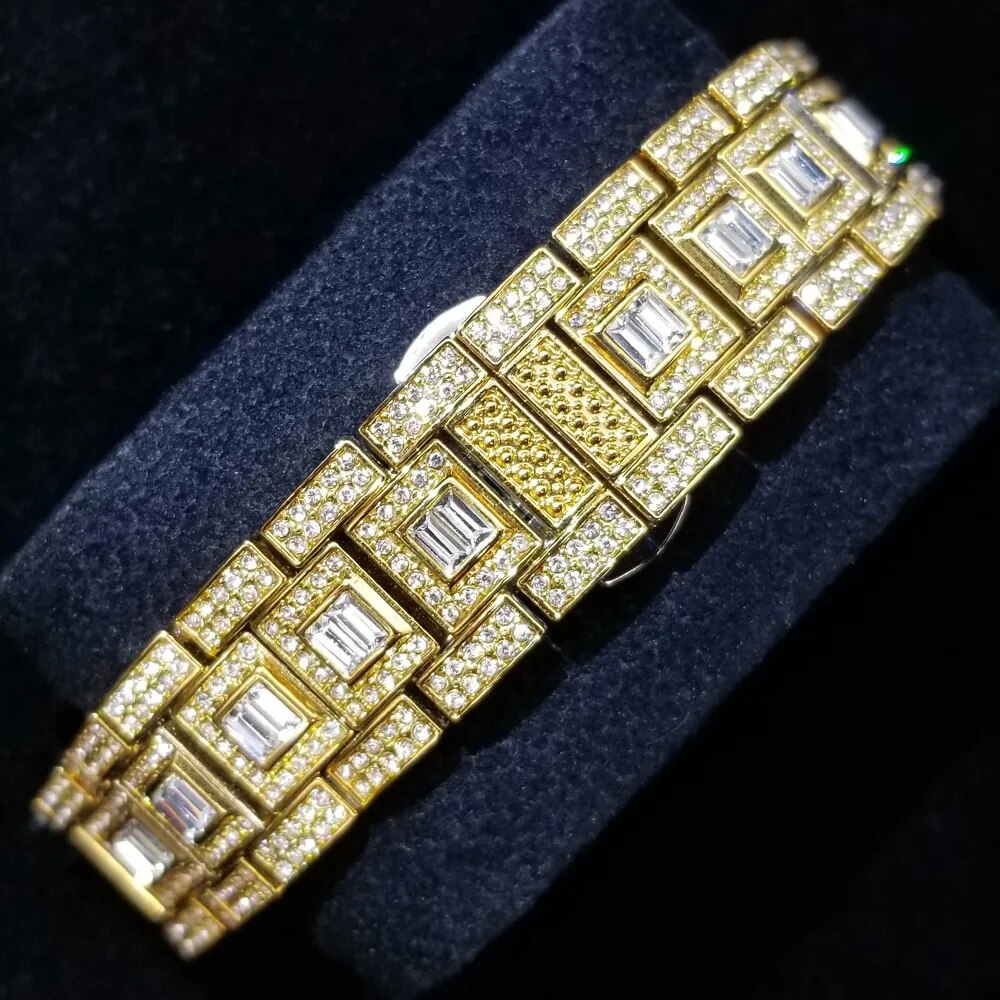 Iced Out Luxury Gold Full Diamond Hip Hop Waterproof Quartz Men's Watch