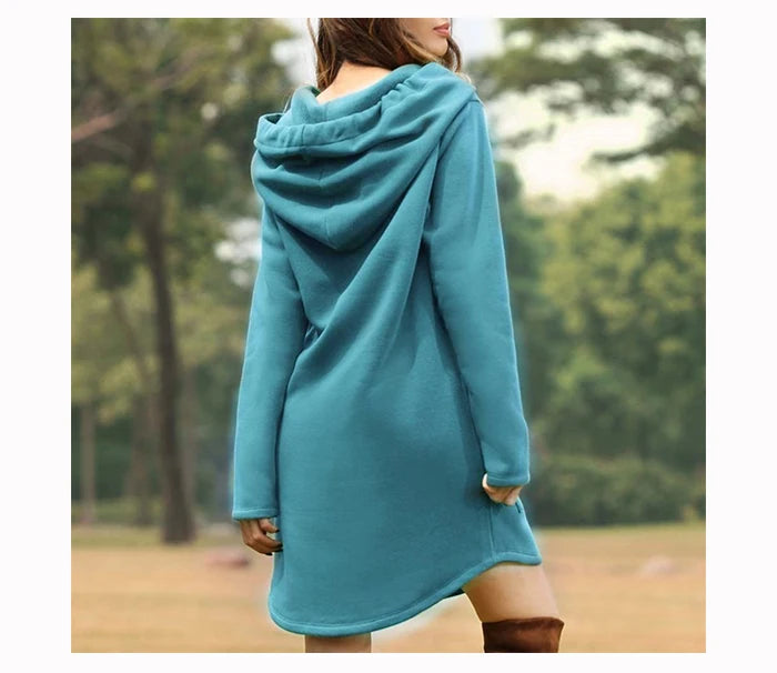 Oversized Pullover Drawstring Solid Color Knee-Length Hoodie Sweatshirt Dress to 3X Plus Size