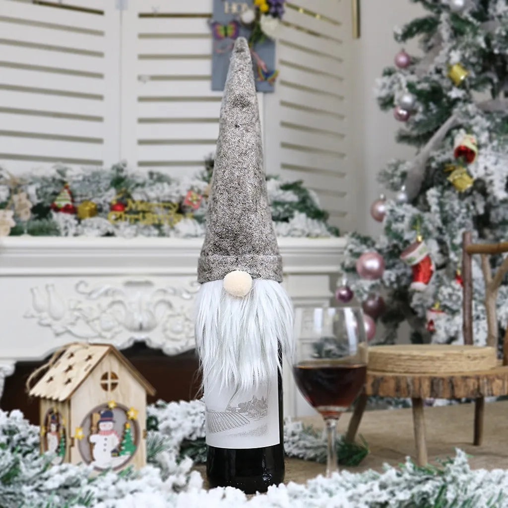 Christmas Wine Bottle Faceless Santa w/ White Beard Gnome