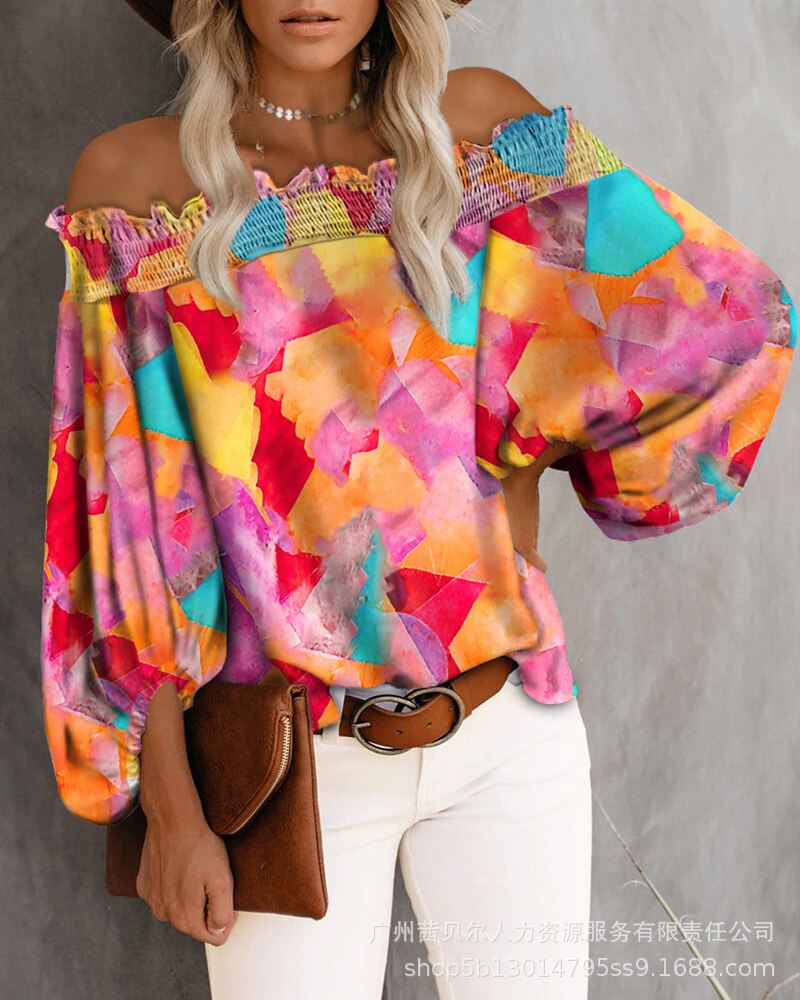 Off-the-Shoulder Long Sleeve Slash Neck Blouse