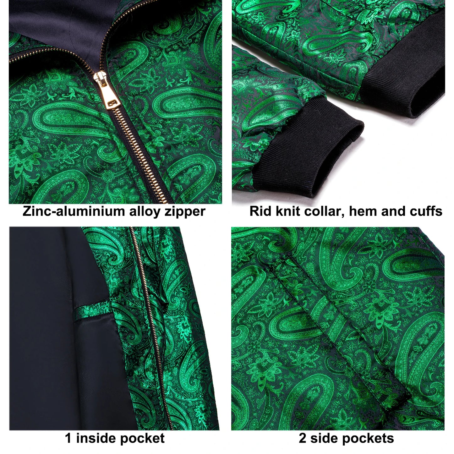 Men's Jacquard Paisley Lightweight Streetwear Zipper Bomber Jacket