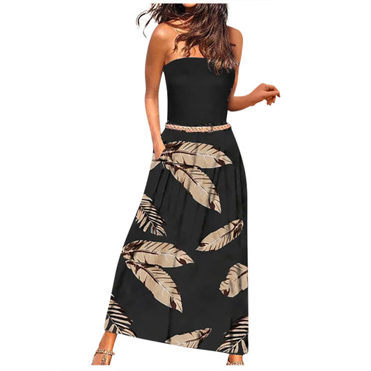 Asymmetrical Chiffon Sleeveless One Shoulder Strapless Loose Floral Print Maxi Dress