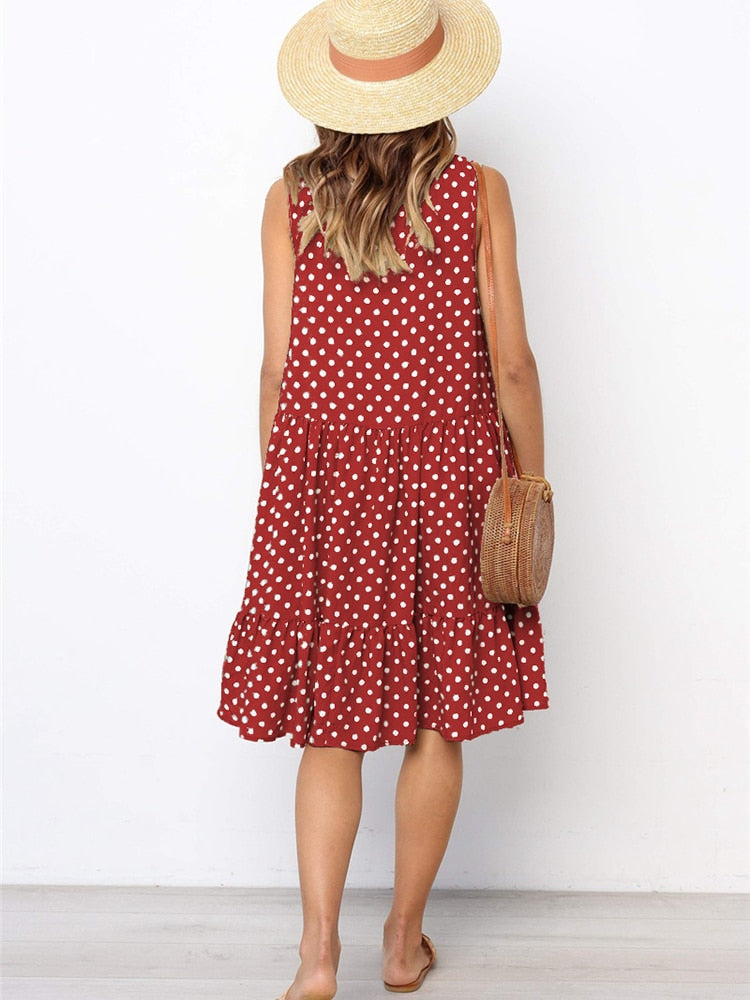 Polka Dot Chiffon Sleeveless Mini Sundress Plus to 3X