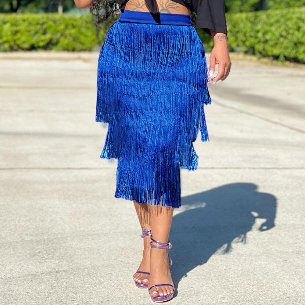 High Waist Tassels Midi Flapper Skirt to 4X