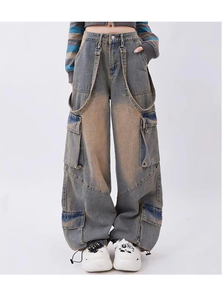 Distressed Washed Oversized Vintage Baggy Y2k Denim Wide Leg Women's Cargo Jeans