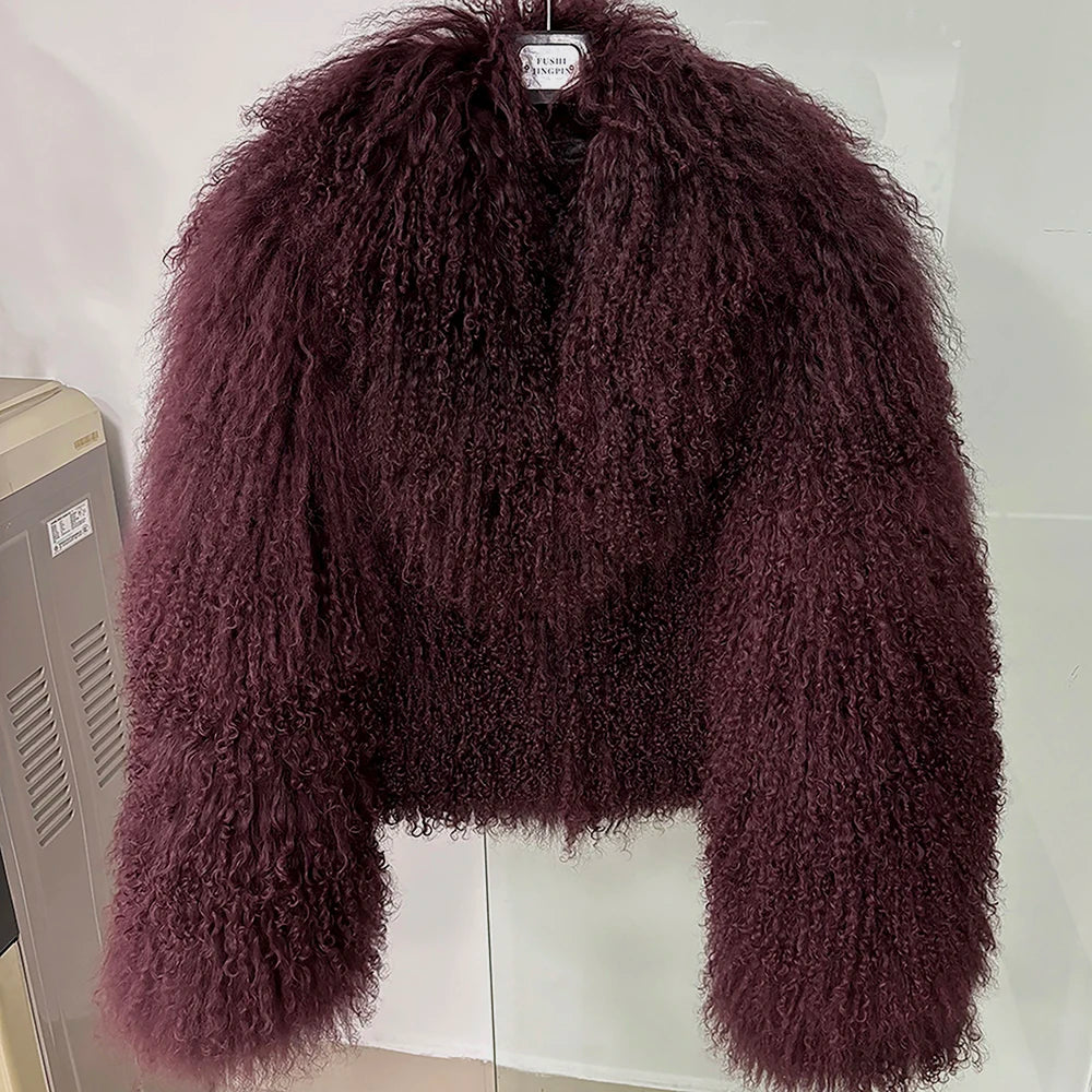 Shaggy Mongolia Sheep Fur Oversized Collar Women's Jacket to 8X Plus Size