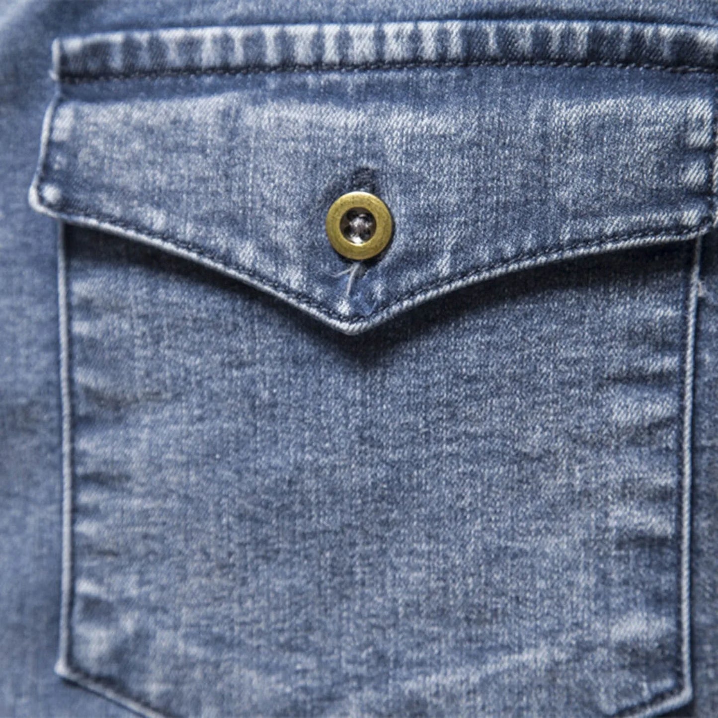 Men's Black/Blue Washed Classic Slim Pocketed Long Sleeve Denim Jean Shirt