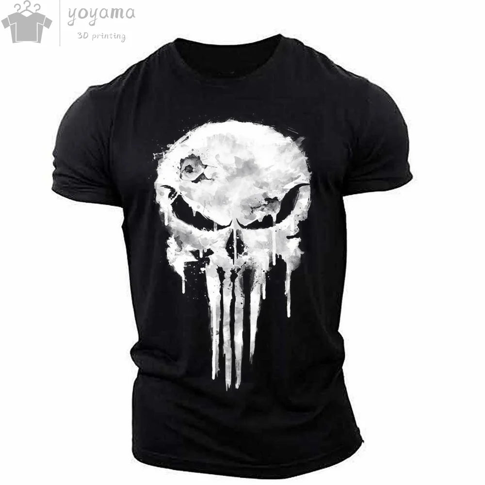 Men's 3D Hip-Hop Dripping Skull Print O-Neck Short Sleeve T-Shirt to 5X Big & Tall