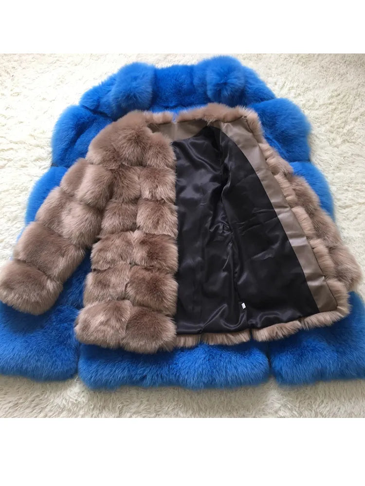 Luxury Ladies Splicing Long Faux Fur Coat