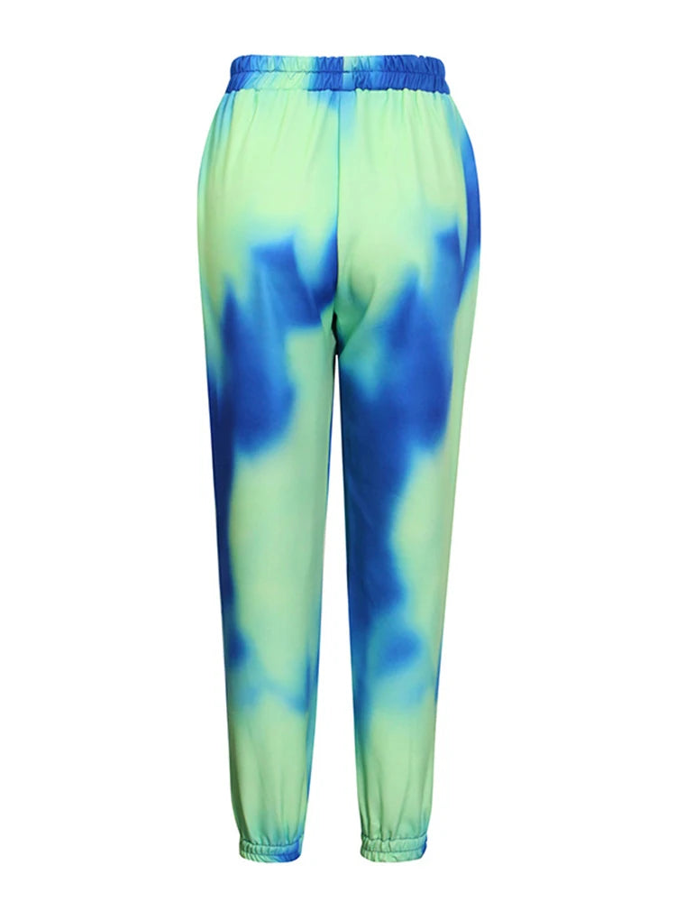 Tie-Dye Notched Collar Double Breasted Long Sleeve Blazer + Harem Pants Women's Suit