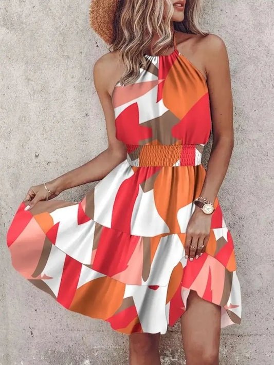Irregular Geometric/Floral/Paisley/Tropical Print Backless Sleeveless Mini Dress
