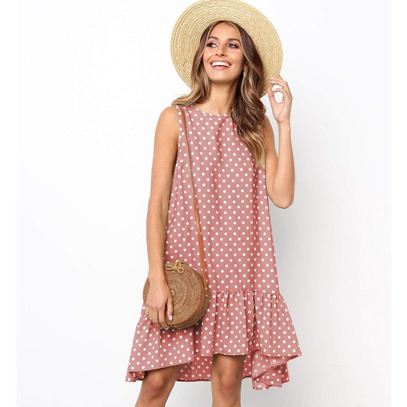 Polka Dot Chiffon Sleeveless Mini Sundress Plus to 3X