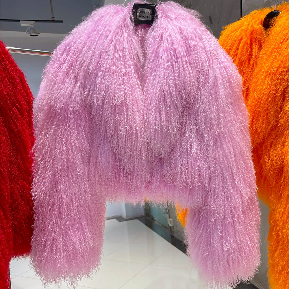 Shaggy Mongolia Sheep Fur Oversized Collar Women's Jacket to 8X Plus Size