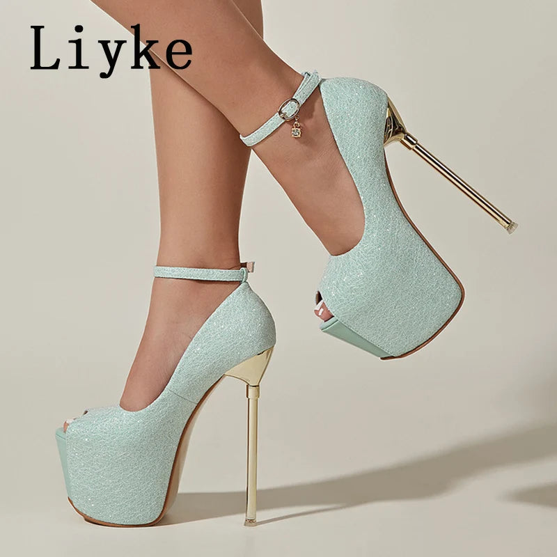 Platform Stiletto Super High Stiletto Heel Open Toe Buckle Strap Wedding Stripper Heel Shoes