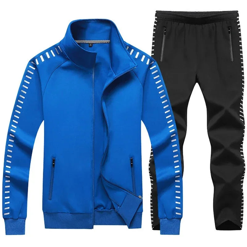 Men's Mandarin Collar Side Striped Sleeve Sport Zipper Jacket + Sweatpants Tracksuit