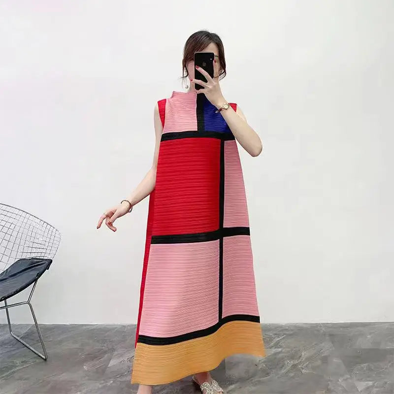 Colorblock Sleeveless Oversized Fold Maxi Dress