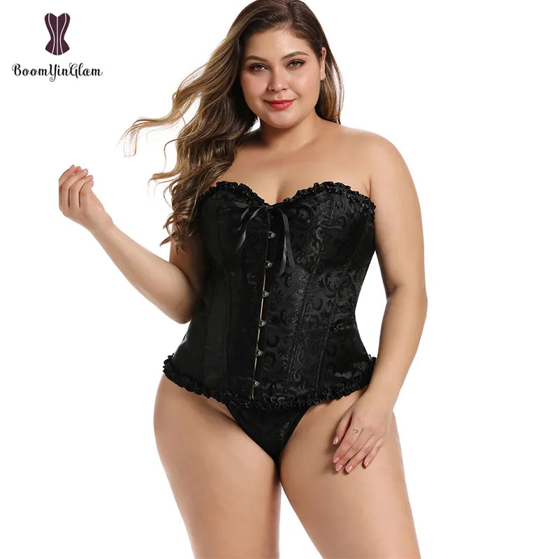 Floral Embroidered G-String Plus Size 12-Bone Corset to 6X