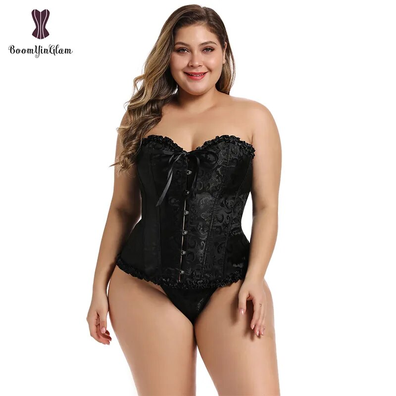 Floral Embroidered G-String Plus Size 12-Bone Corset to 6X