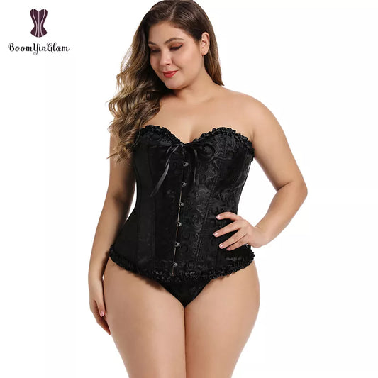 Floral Embroidered G-String Plus Size 12-Bone Corset to 6X